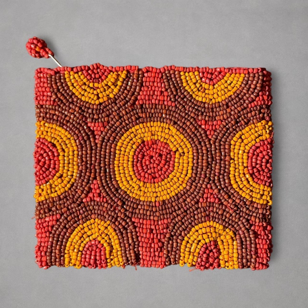 Vintage Handmade Beaded Coin Purse Seed Bead Zip Pouch Boho Festival Wallet